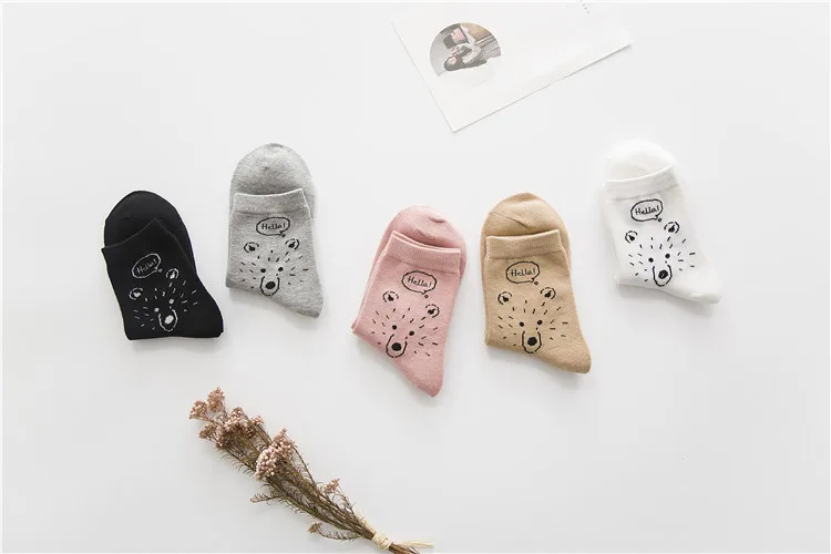 Женские короткие носки с милым медведем и животным принтом сезон осень зима