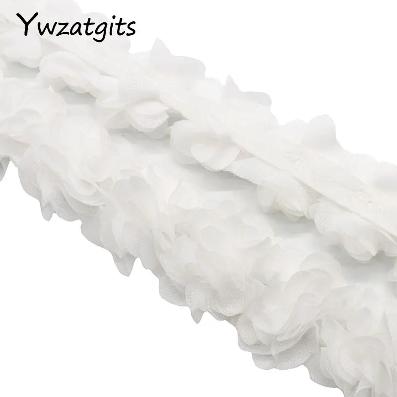 C2 White 1 ярд 10 цветов цветок 3D 5 см шифон кружевная отделка Лента ткань для аппликации шитье свадебное платье украшения аксессуары YV0101 - Цвет: C2 White