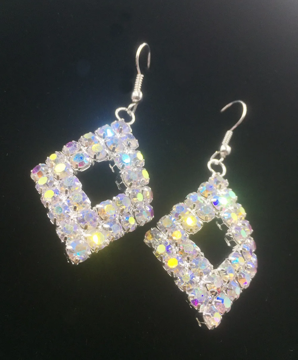 

DollyBling Original design fashion generous AB rhinestone earrings bent curvature of the rectangular earring as gift ERN-5223