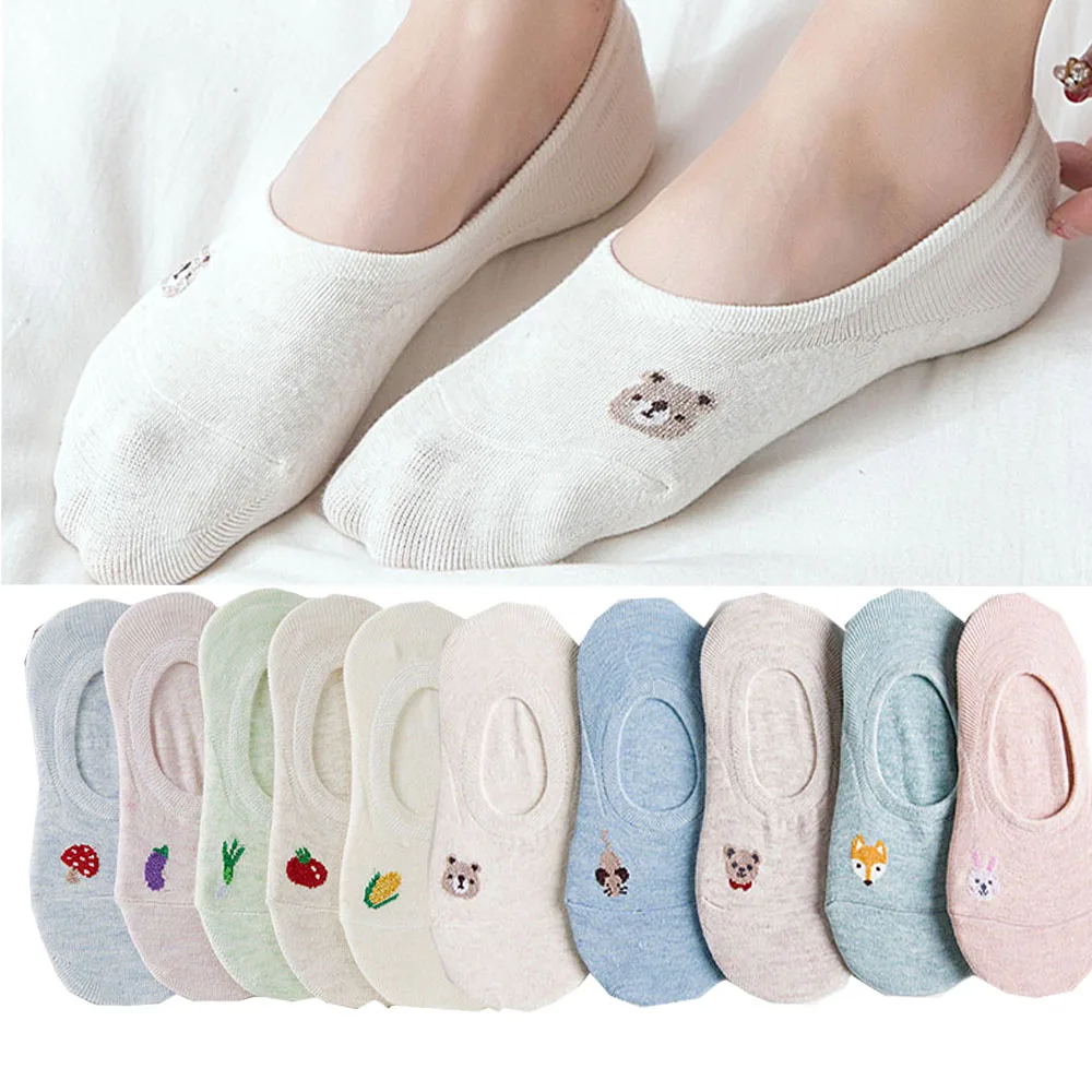 Тонкие впитывающие пот носки-лодочки с мультяшным изображением овощей