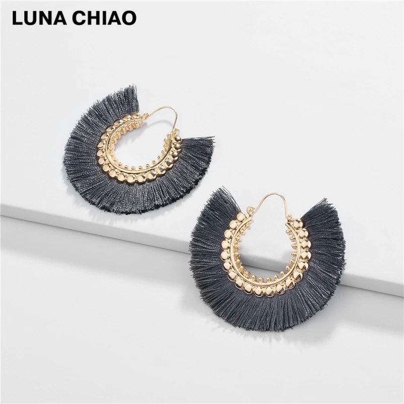 Женские серьги подвески с бахромой LUNA CHIAO Осенние металлические и кисточками