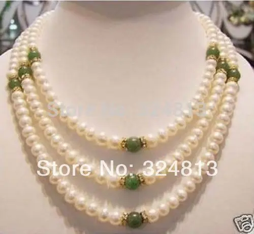 Women Gift word Love AAAA Genuine 7-8 mm freshwater pearl and green jade necklace +0551334 &ampaa **A good women wedding Noble styl |
