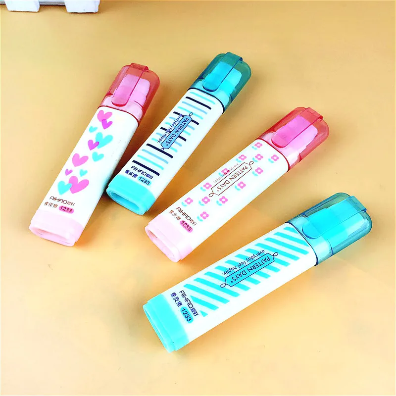 Новинка 1 шт. резиновые ластики с рисунком цветов и сердца Симпатичные полосатые