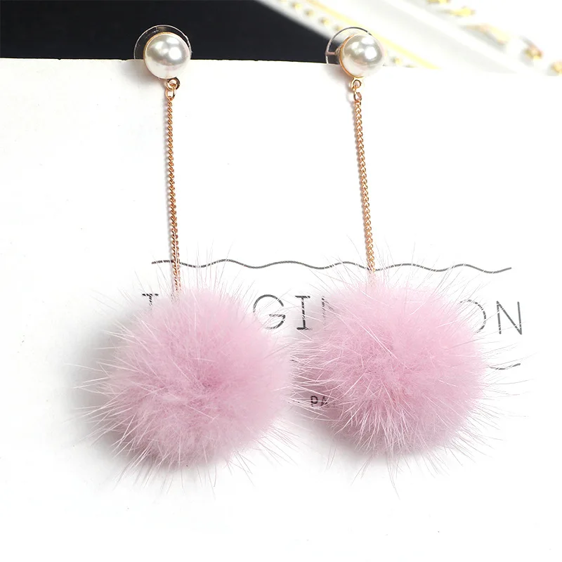 Bohopan Hot Sales 8 Colors Cute Hairball Dangle Earrings Trendy Pearl Chain Handmade Statement Jewelry boucle d'oreille | Украшения и