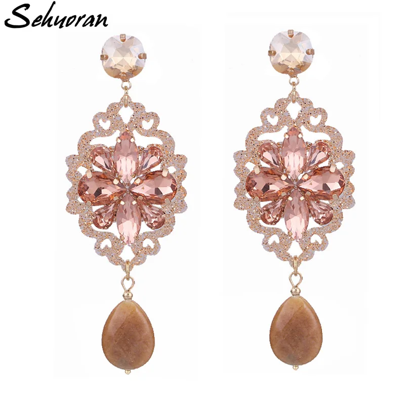 

Sehuoran Oorbellen Crystal Earring Brincos Round Resin Pendientes Drop Earrings Woman Fashion Jewelry Wedding Earrings Gift 2018