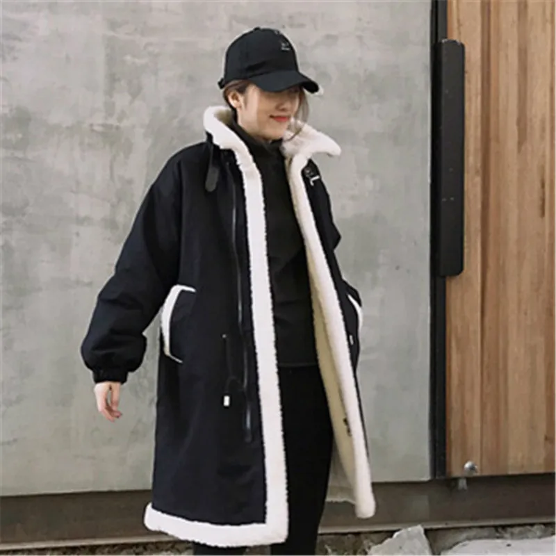 Кожа ягненка шить хлопок 2017 зима утолщение длинный абзац свободные воротник