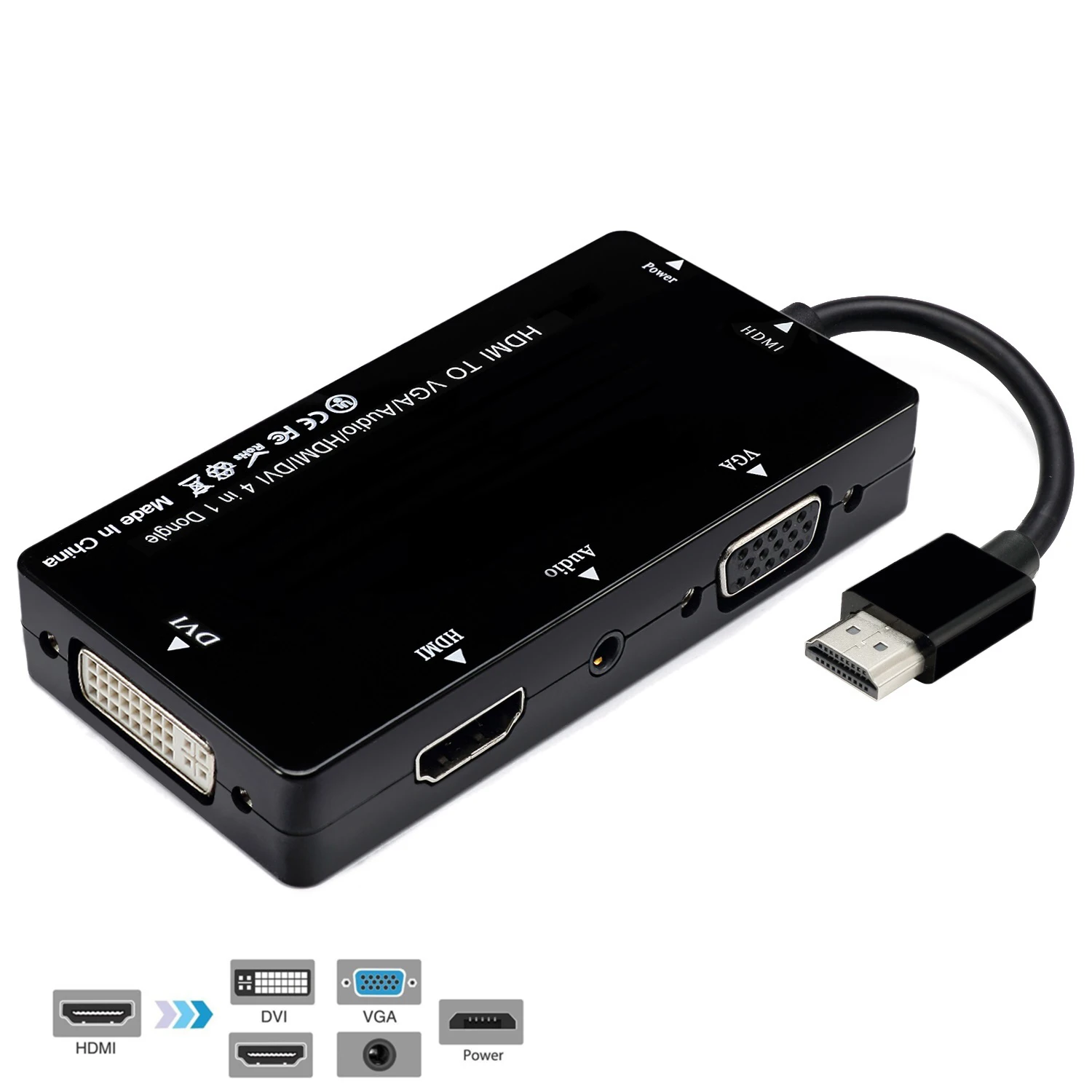 

HDMI-compatible Adapter VGA/Audio/HDMI-compatible/DVI 4in1 Dongle Adapter Multiport Splitter Converter For PS3 HDTV PC Monitor