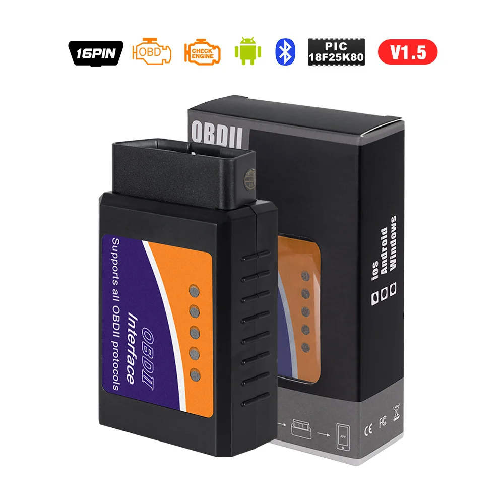 ELM327 Bluetooth ELM327 OBD2 Bluetooth/WI-FI V1.5 автомобильный диагностический инструмент ELM 327 OBD II чип сканера PIC18F25K80 работы Android/IOS/Windows 12V дизельное топливо - Цвет: ELM327 Bluetooth
