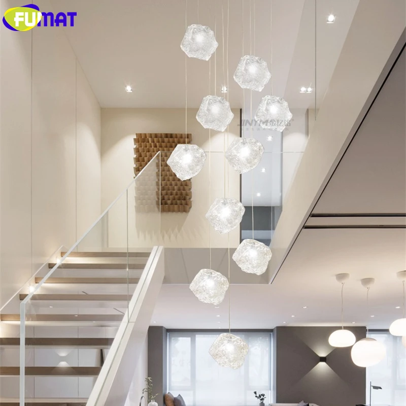 Koop FUMAT Ice Cube Glas Wenteltrap Villa Plafond Lampen LED Moderne Stijl Piramide Lagen Lichten Penthouse Kroonluchter Hanglamp