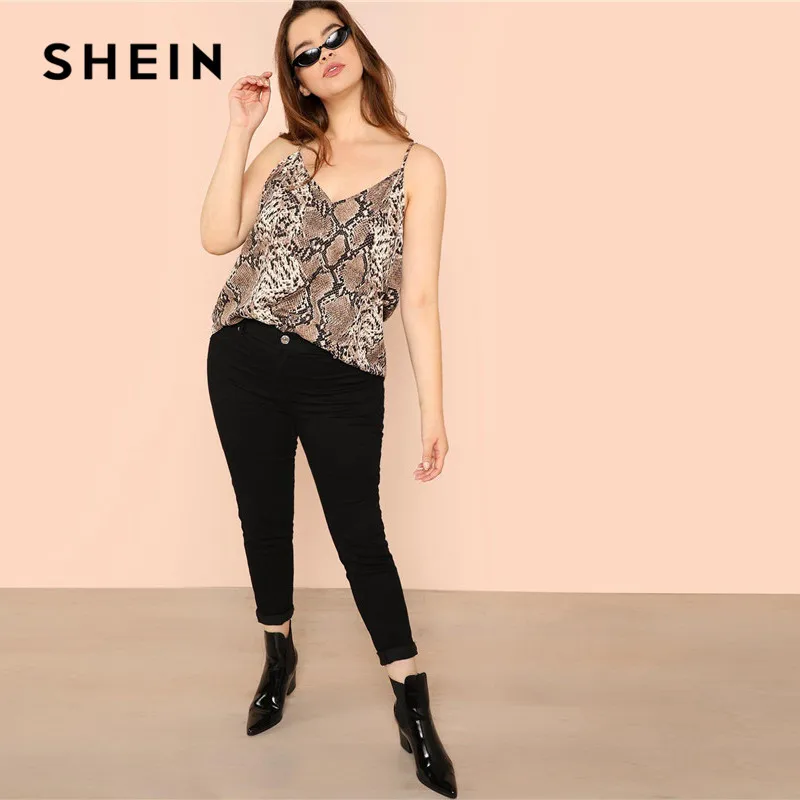 SHEIN Размер Плюс Топ На Бретелях С Змеиным Принтом Женский Многоцветный Повседневный Топ На Бретелях