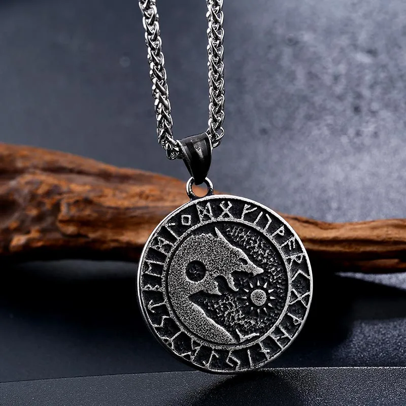 Beier stainless Viking Nordic Amulet Large Chain Men Norse Vikings Runes Wolf Pendant Necklace fashion jewelry BP8-326 | Украшения и