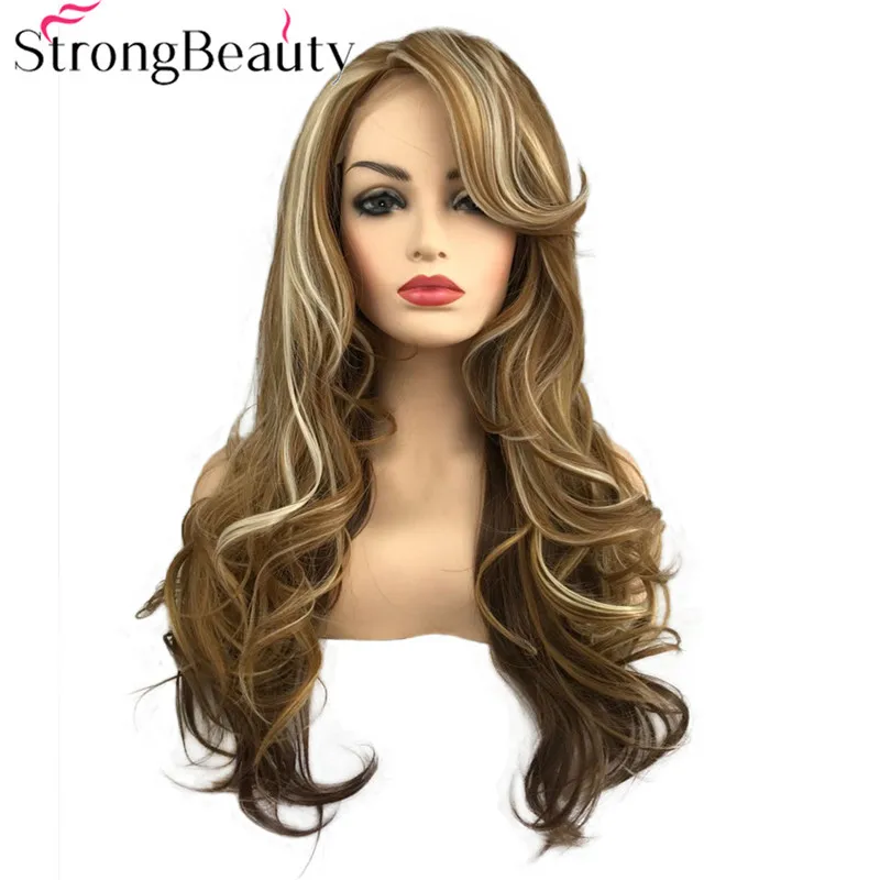 StrongBeauty синтетический парик кружевные передние парики длинный волнистый желтого