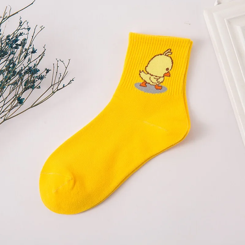 Yellow Г. Унисекс, милые желтые носки с изображением персонажей мультфильмов, танцевальные носки с изображением уток, хип-хоп классные хипстерские носки хлопковые забавные носки повседневные носки с изображением эльфа - Цвет: Yellow
