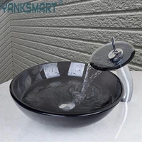 yanksmart bathroom washbasin faucet set tempered glass deck mounted decor art wash basin vessel sink faucet mixer tap combo kit