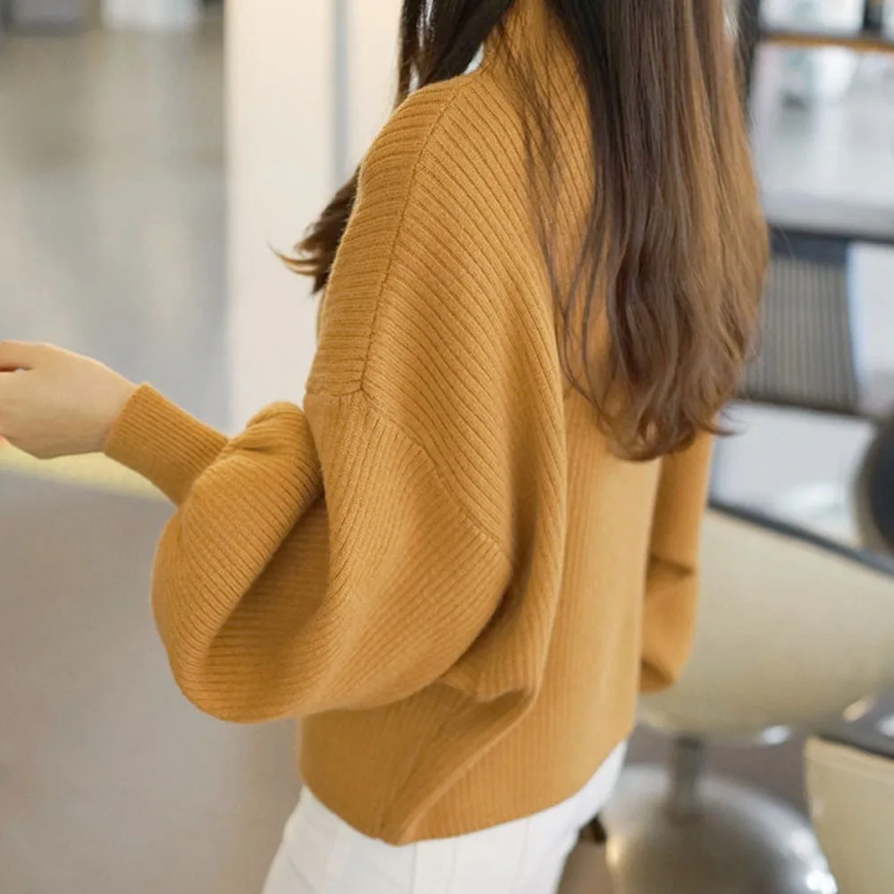 

2019 winter turtleneck sweater women Korean sweet pullover women lantern sleeve winter tops pink white black sweater knitted