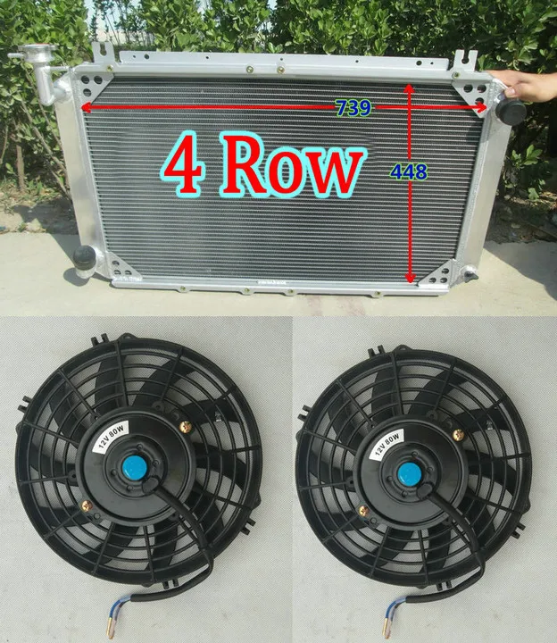 Radiator And Fans 4Row 56 мм Алюминий радиатора для Nissan Patrol GQ Y60 сафари 2.8L/4.2L 4200cc дизельный RD28T TD42 I6& 3.0L RB30S бензин 1987-1997 - Цвет: Radiator And Fans