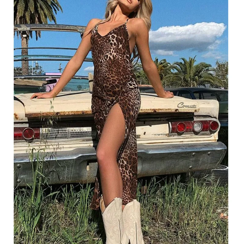 Женская шифоновая Ночная рубашка в стиле ретро с леопардовым принтом | одежда