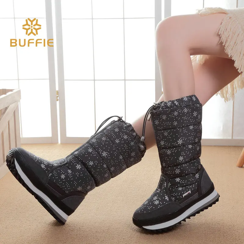 Женские сапоги на меху теплые Нескользящие с цветком вишни серого цвета размеры