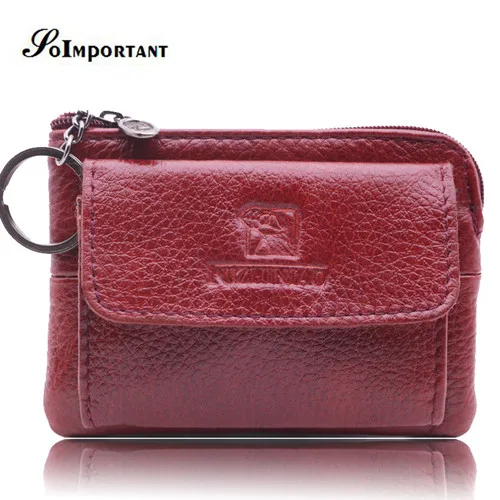 Женские кошельки из натуральной кожи, маленькие кошельки для монет, винтажные женские Мини-кошельки на молнии, женские кошельки для карт, волшебные сумки для денег, кольцо для ключей, Portomonee - Цвет: Red