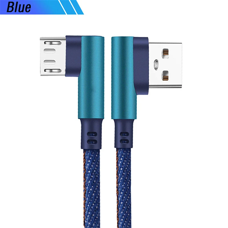 Синий Micro USB кабель 0,25 м 1 м 2 м Быстрая зарядка 90 градусов l-образный шнур для iPhone huawei P30 20 Pro type C Phone Charge QC2.0 USB Cabo - Цвет: Синий