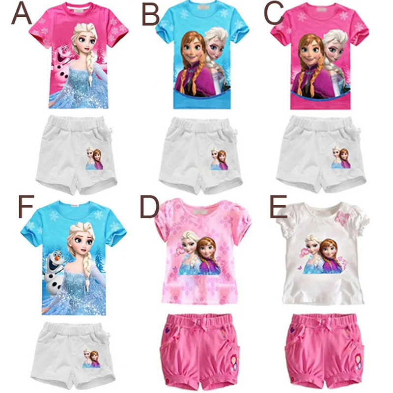Комплекты летней одежды для маленьких девочек футболка с мультяшной принцессой +
