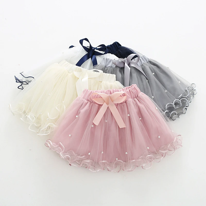 

2021 Baby Girls tutu Skirts Pearl Short Cake Toddler Girl Skirt Kids Bow Princess Wavy Pink Puffy Tulle Skirts Ballet Children