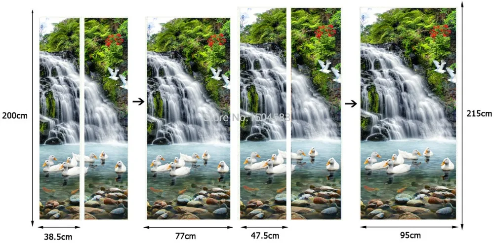 3D водопад пейзаж дверь наклейка гостиная спальня домашний декор обои ПВХ самоклеющиеся водонепроницаемые двери наклейка 3 D фрески