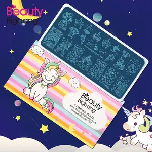 Пластины для стемпинга Beautybigbang 6*12 см XL-081, с изображением облака, звезды, милого единорога, пластина для стемпинга для нейл-арта