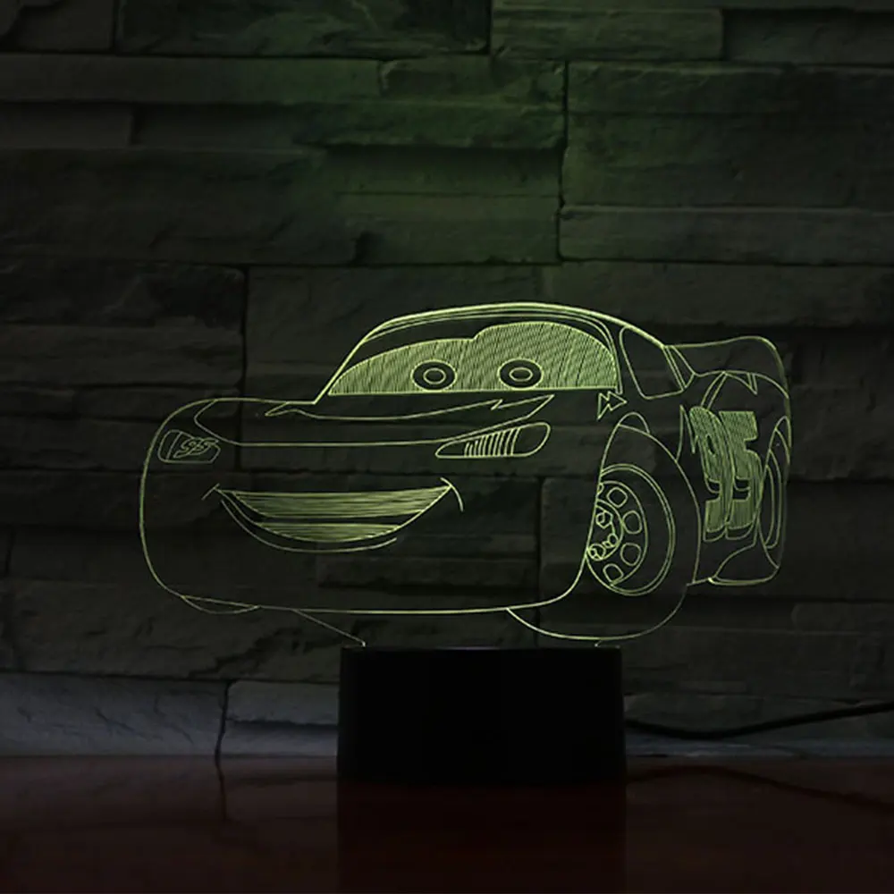 Мультяшный 3D ночной Светильник с машинками 3 Ramonp светильник ning McQueen детская Ночная лампа Цвет Изменен акриловая настольная лампа подарки для детей