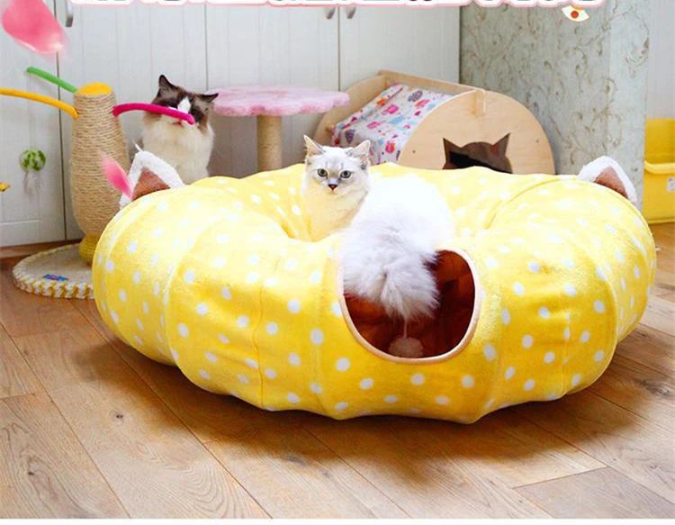 Круглый Забавный туннель для домашних животных игровой кошек с ковриком Розовый