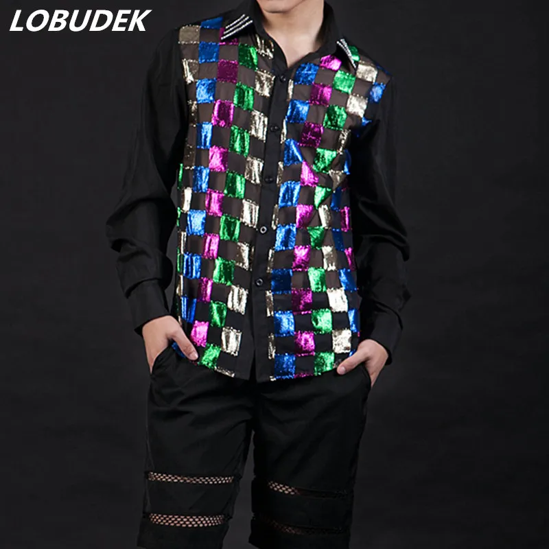 

Красочные мужские рубашки, модный мужской певец, панк-рок, сценический костюм, для ночного клуба, DJ, звезда, концерт, выступление, повседневная юбка