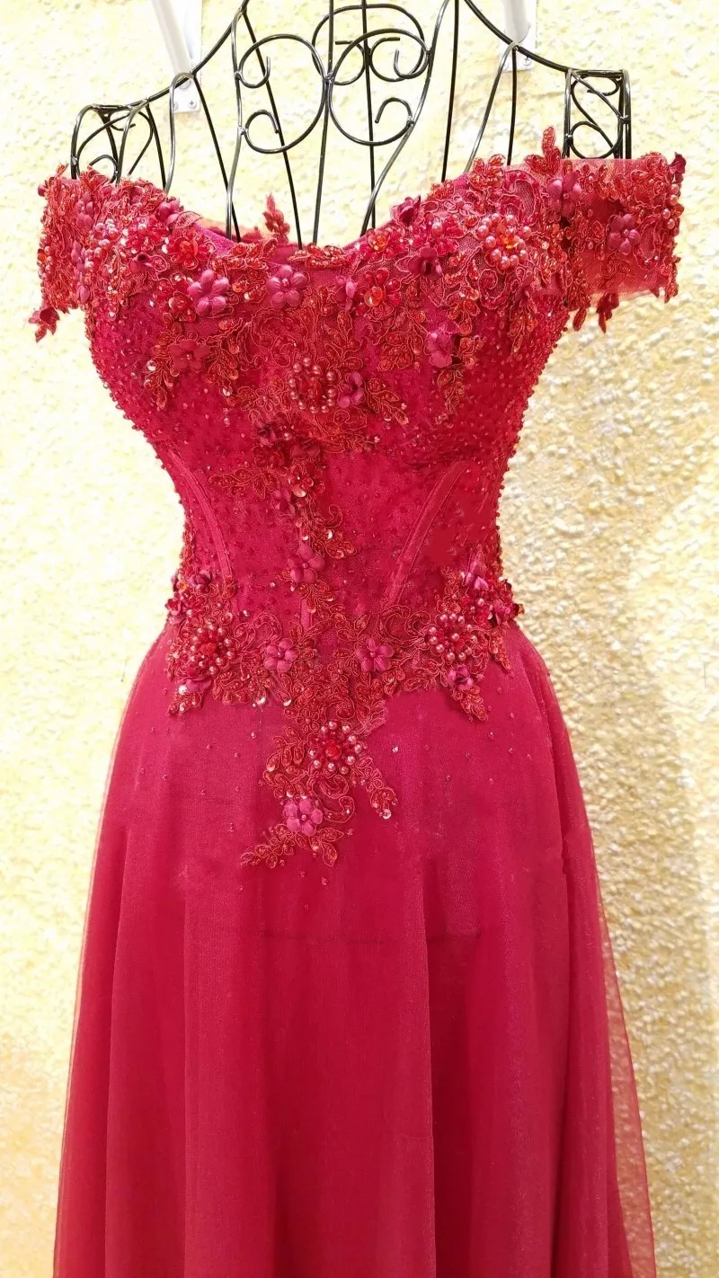 LS32780 красный Линия вечернее платье возлюбленной с плеча зашнуровать назад цветы