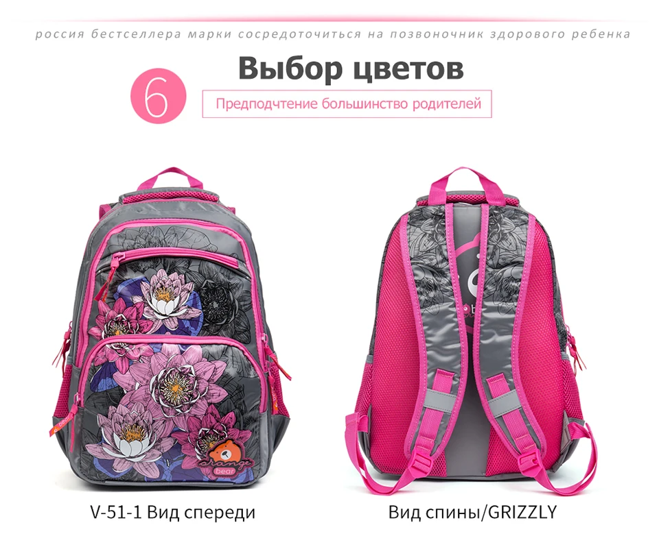 Детский рюкзак GRIZZLY для девочек, модный рюкзак Mochila, повседневный ранец, водонепроницаемый, с принтом, школьные сумки, большая емкость, дорожные сумки