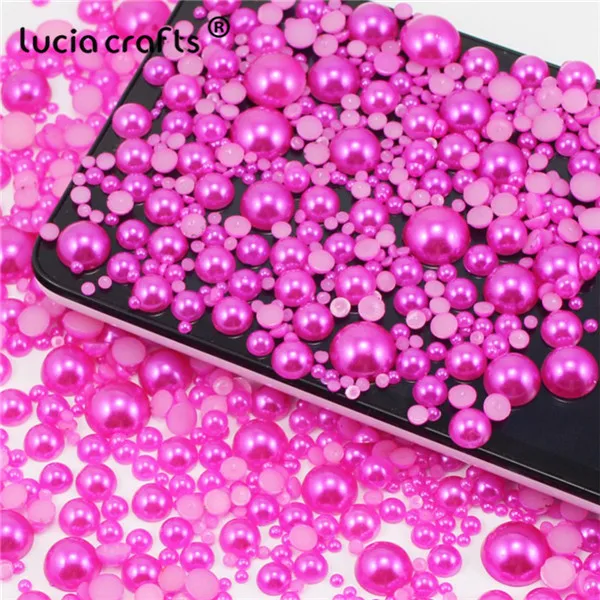 Lucia crafts, 576 шт, смешанный размер, имитация жемчуга ABS, полукруглый, плоский с оборота, жемчуг из смолы, бусины для украшения F0509 - Цвет: C7 Rose red