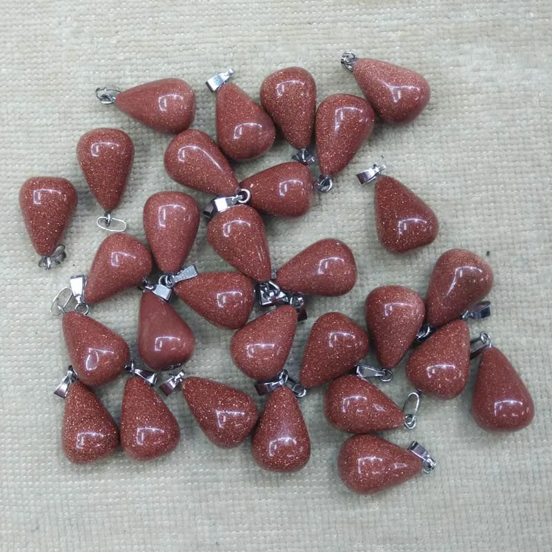 50 шт./лот Ассорти смесь природных камней подвески в форме капель воды Подвески подходят Изготовление ювелирных ожерелий - Окраска металла: gold sand stone