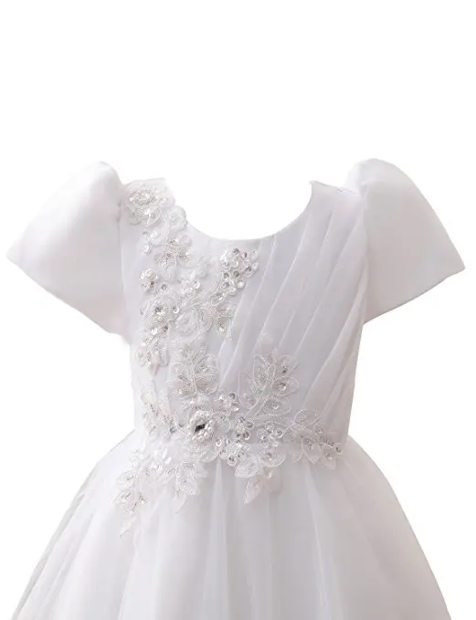 

2018 Flower Girl Dresses Cap Sleeve Full Length White Holy Communion Dresses