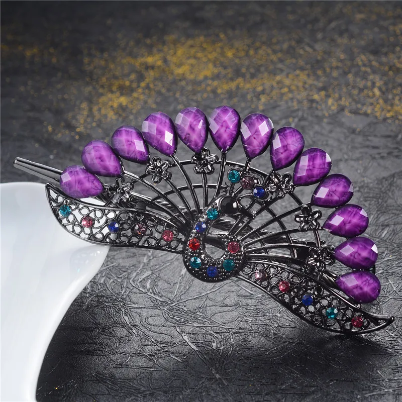 

Fashion Jewelry Lady Hair Clip Crystal Hair Claws Hair Peacock Paw Clip Retro Color Girl Barrette Hair Accessories Wholesale