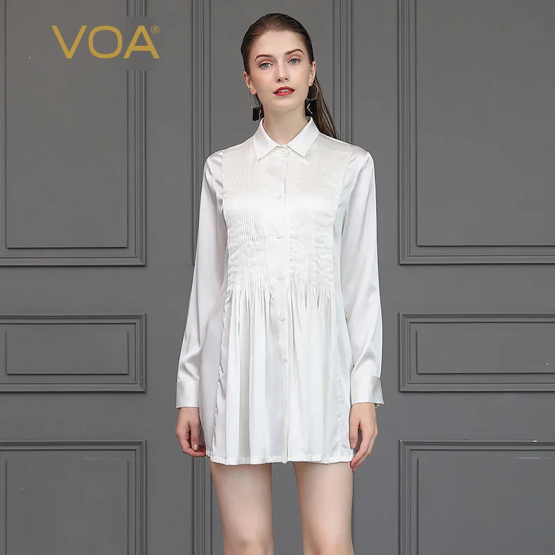 Женская шелковая блузка VOA белая гладкая мягкая офисная для работы базовая