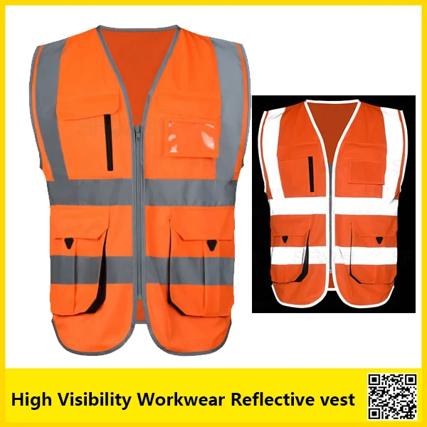 

SFvest Reflective safety vest work unifroms workwear hi vis orange vest with company logo printing free shipping