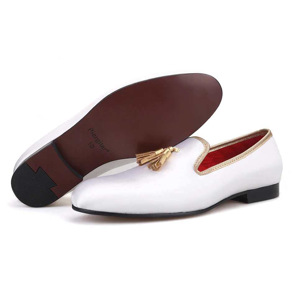 Туфли Piergitar мужские атласные кожаные лоферы ручной работы с бахромой для свадьбы