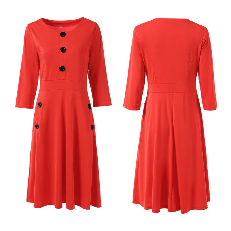 Plus Size Womens Summer Long Sleeve Casual and Loose Solid O-Neck Vintage Prom Evening Party Swing Long Dresses Ball Gown