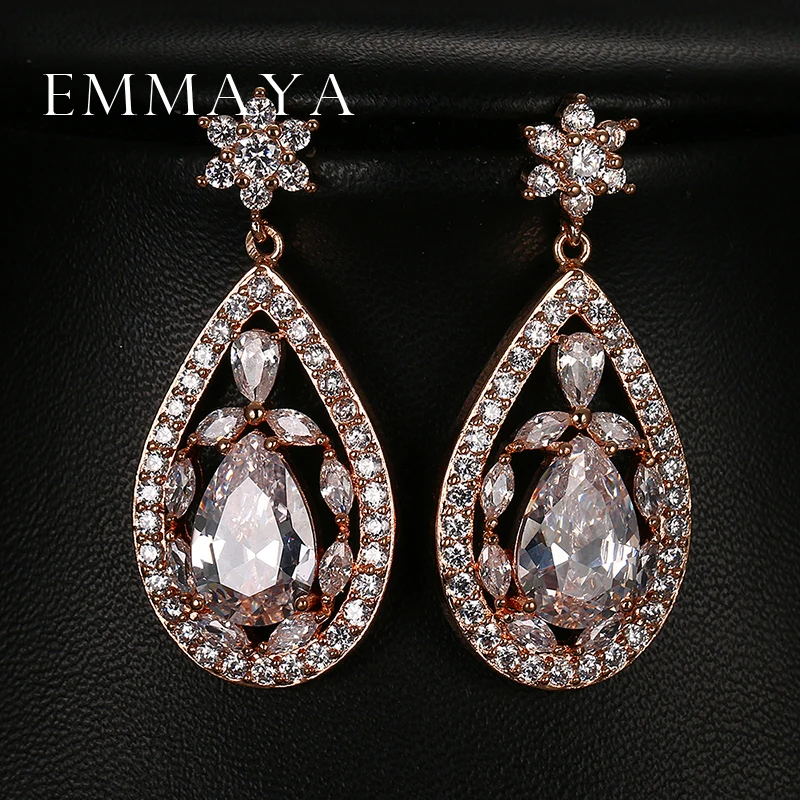 Роскошные серьги emmaya в форме капель воды с цветком прозрачные большие фианитами
