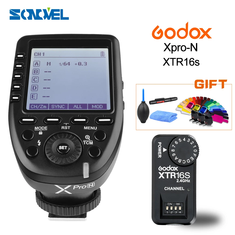 

Godox XPro-N i-TTL II 2.4G Wireless X System HSS LCD Screen Transmitter + XTR-16S Receiver for Nikon Camera Godox V860C V850C