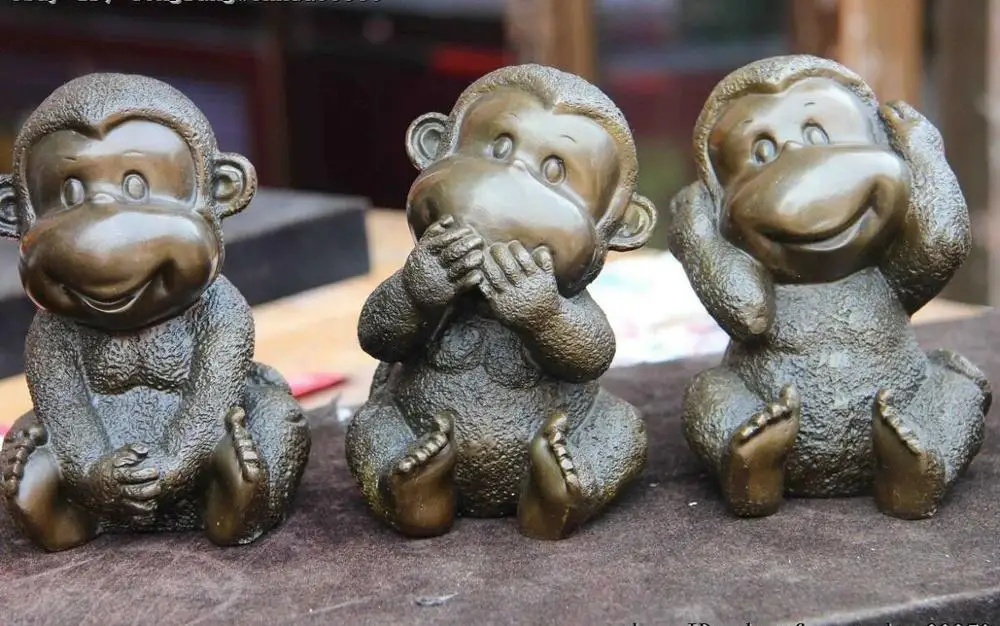 China Folk Bronze Copper Home Feng Shui lovely Four Monkey Monkeys Statue Set | Дом и сад