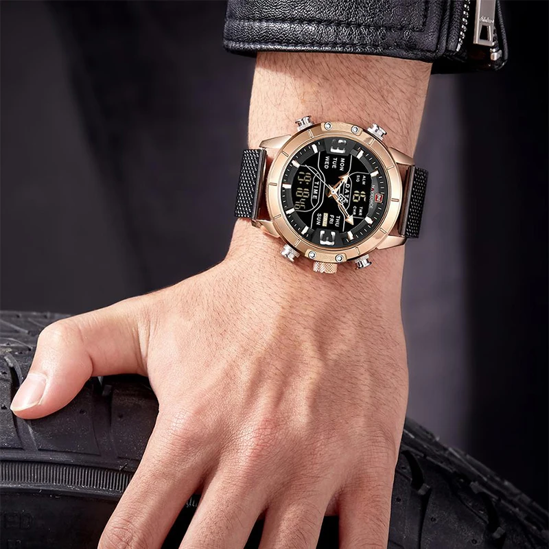 Top Brand Luxury NAVIFORCE Men's Watches LED Dual Display Sport Military Waterproof Steel Band Business WristWatch For Men Clock