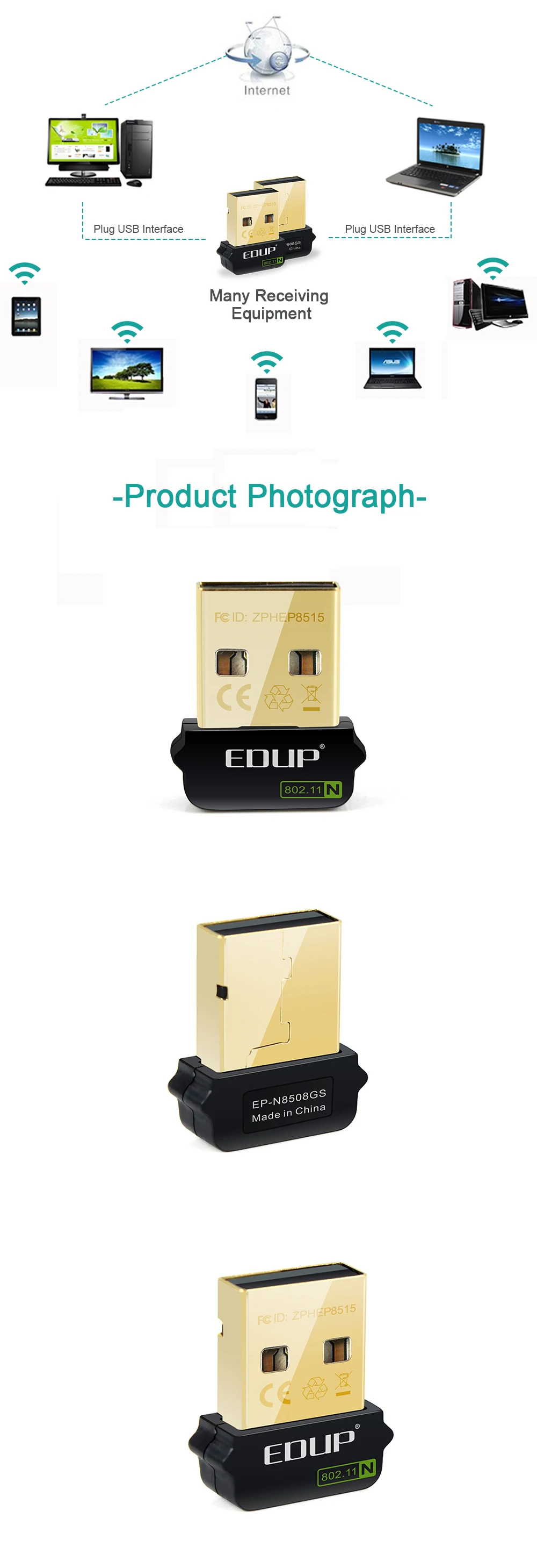 Mini USB 150Mbps 802.11n wifi Adapter wireless Network CARD EDUP EP-N8508GS RTL8188CUS Chipset For Raspberry with bag package
