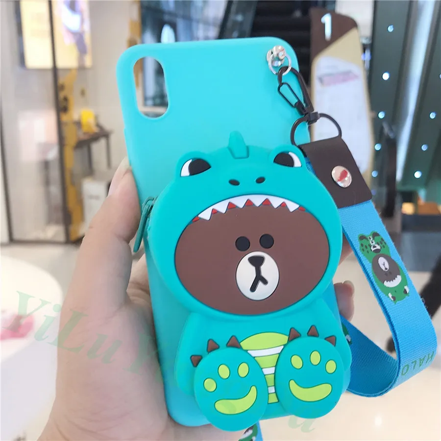 Bear dragon Wallet Чехол-кошелек на молнии с рисунком для телефона iPhone 5, 5S, 6, 6s Plus, 7, 8 Plus, X, XR, XS, 11 Pro, Max, мягкий силиконовый кошелек для монет, кошелек, сумка, чехол - Цвет: Bear dragon Wallet