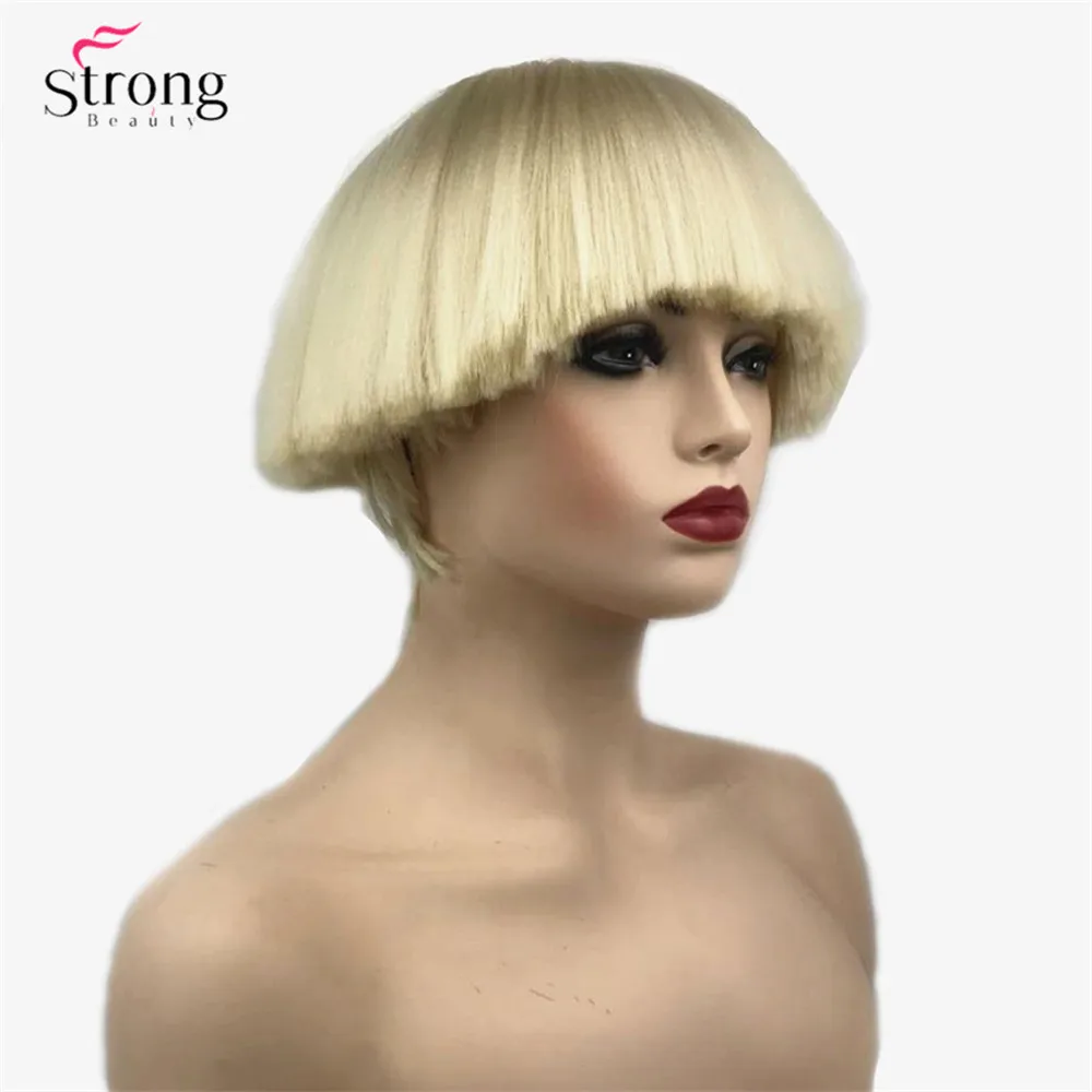 StrongBeauty женский синтетический парик короткие волосы Shroom прическа красная чаша стрижка блонд/белый парики боб