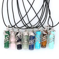 fashion natural stone necklace pu leather cord phoenix pendant necklace crystal quartz jewelry for men women