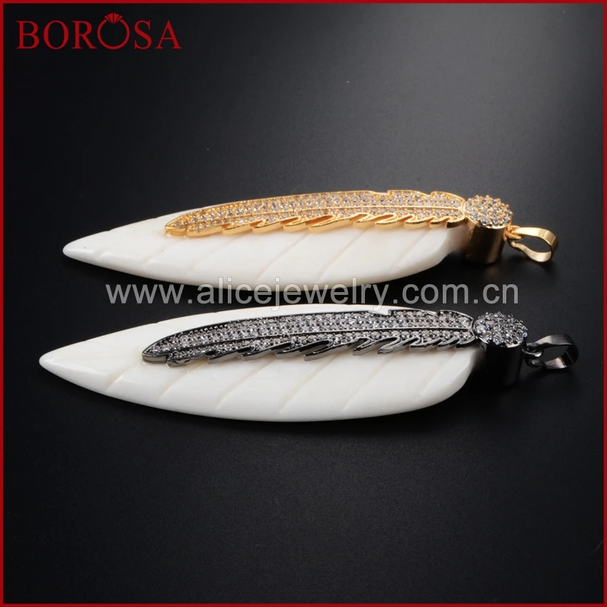 BOROSA Druzy ювелирные изделия 3 pcsGold/черный Цвет натуральный белый Ox Bone Резные листья